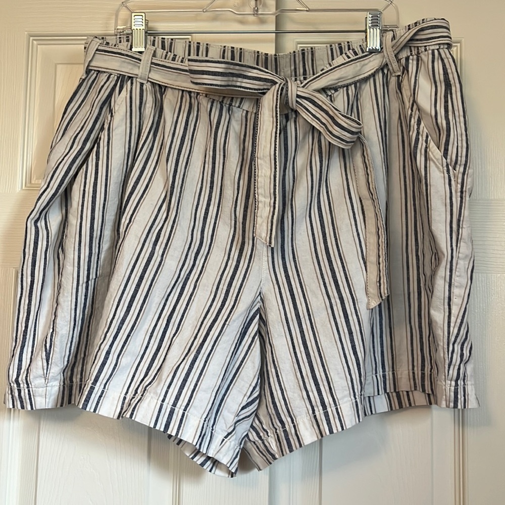 a.n.a Striped Paper Bag Waist Shorts